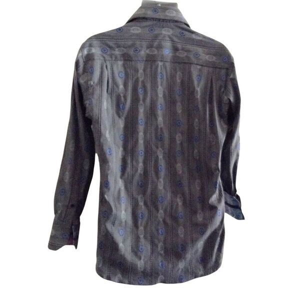 Visconti Shirt Mens Small Gray Blue Striped Medalions Flip Cuffs Business Casual - Picture 3 of 4